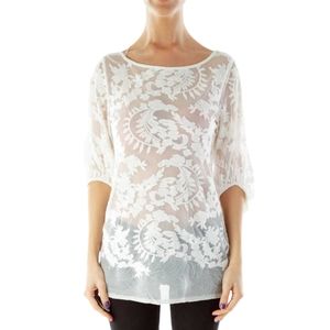 Joan Vass White Lace See-Through Blouse, S